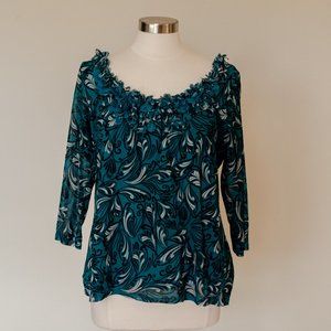 Elle ruffled floral Teal blouse OX